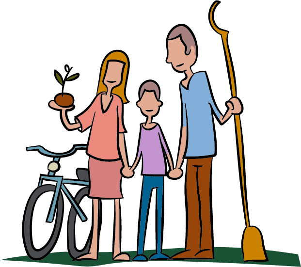 ilustración de una familia con nuestra tirolina al fondo